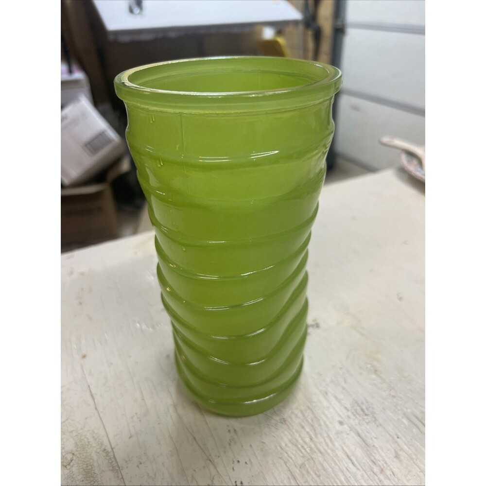 Chartreuse--1970s Hoosier Glass Wavy Vase